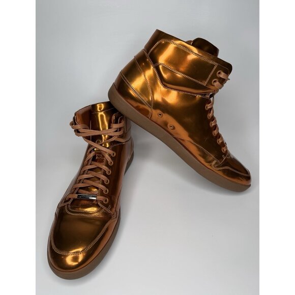 Dior Size Eu 45 Us 12 Metallic Cooper Liquid Gold High Top Sneaker Mens Shoes - Picture 3 of 11
